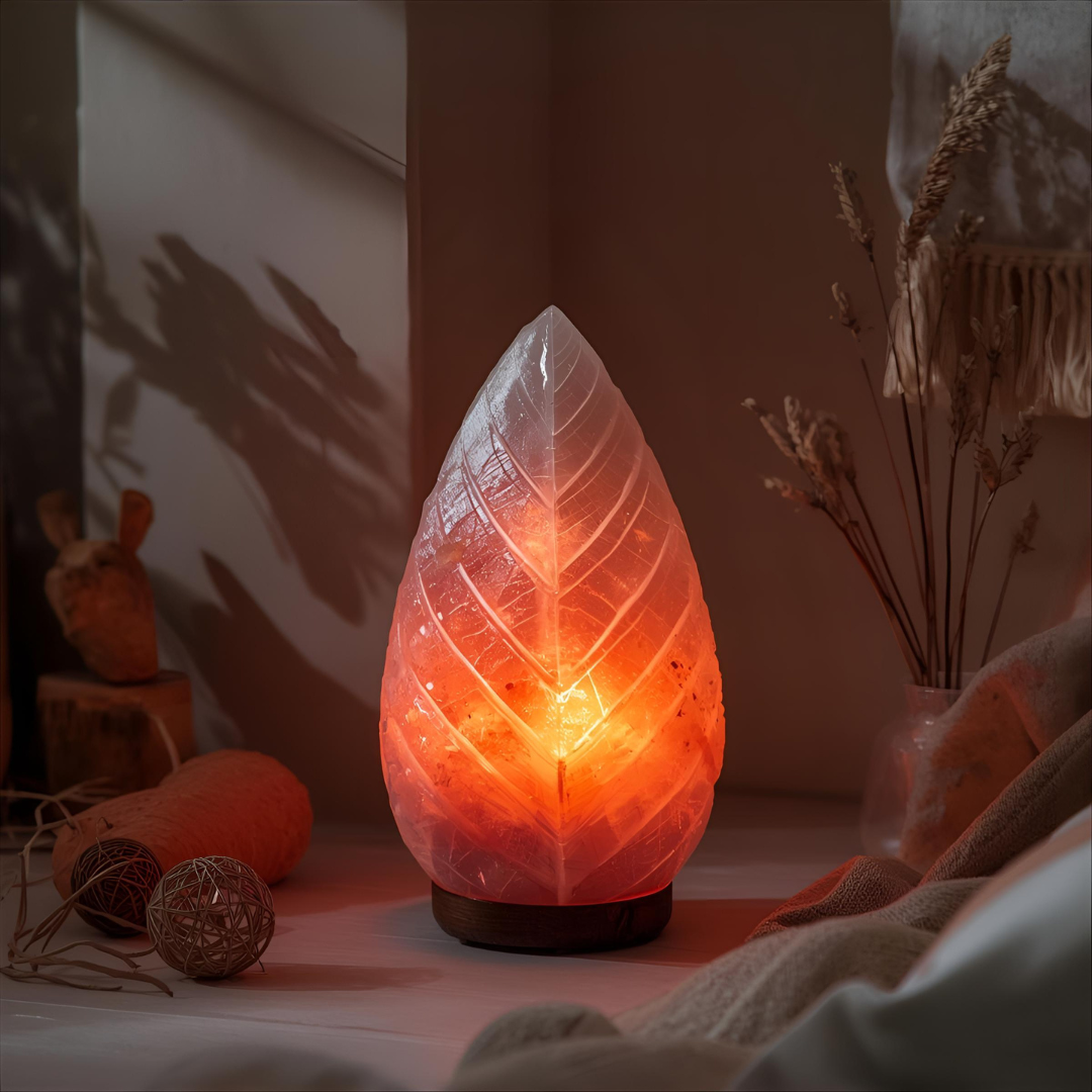 Lampe de sel de l'Himalaya à intensité variable - Feuille - 3-4 kg