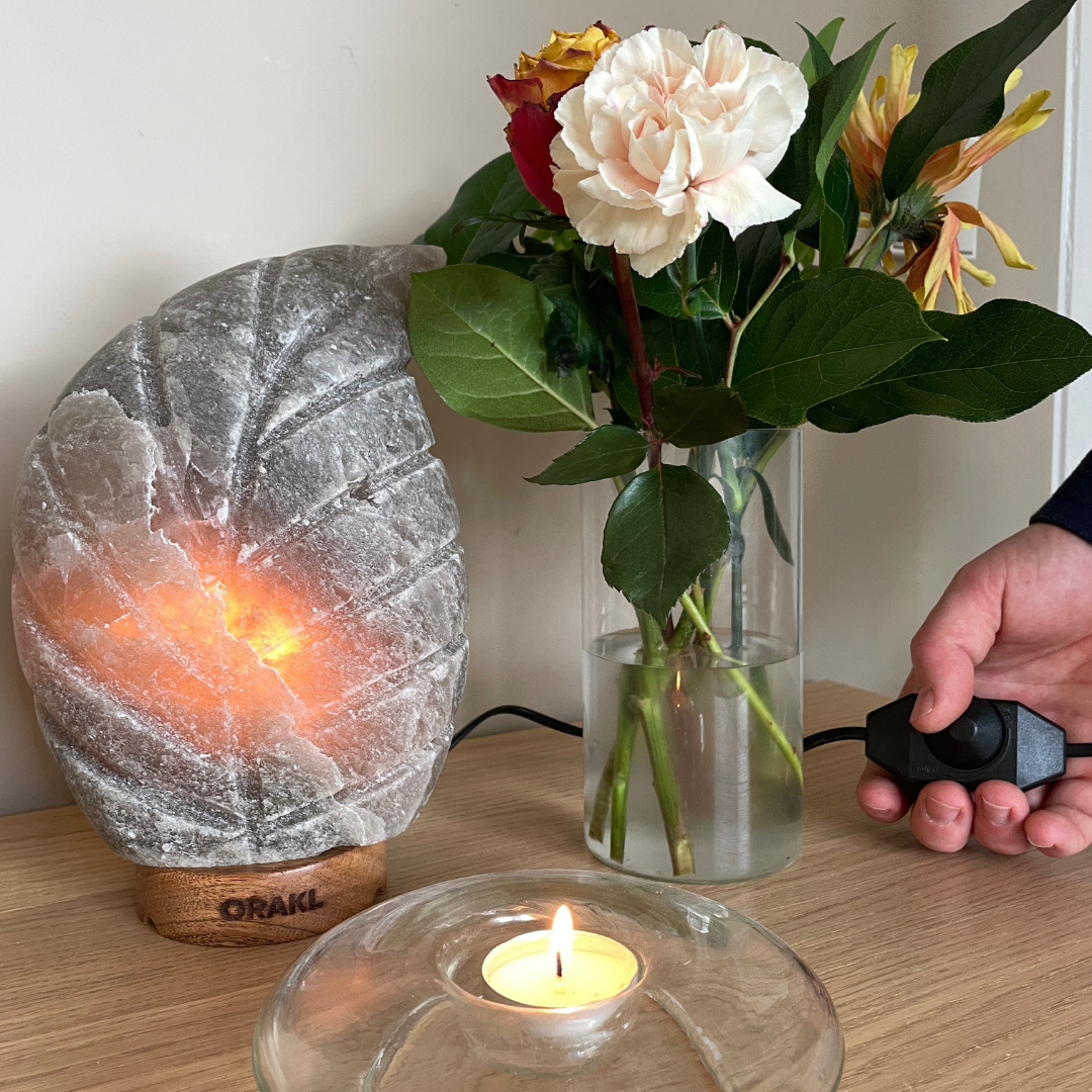 Dimbare Himalaya zoutlamp Leaf Grijs - 3-4 KG