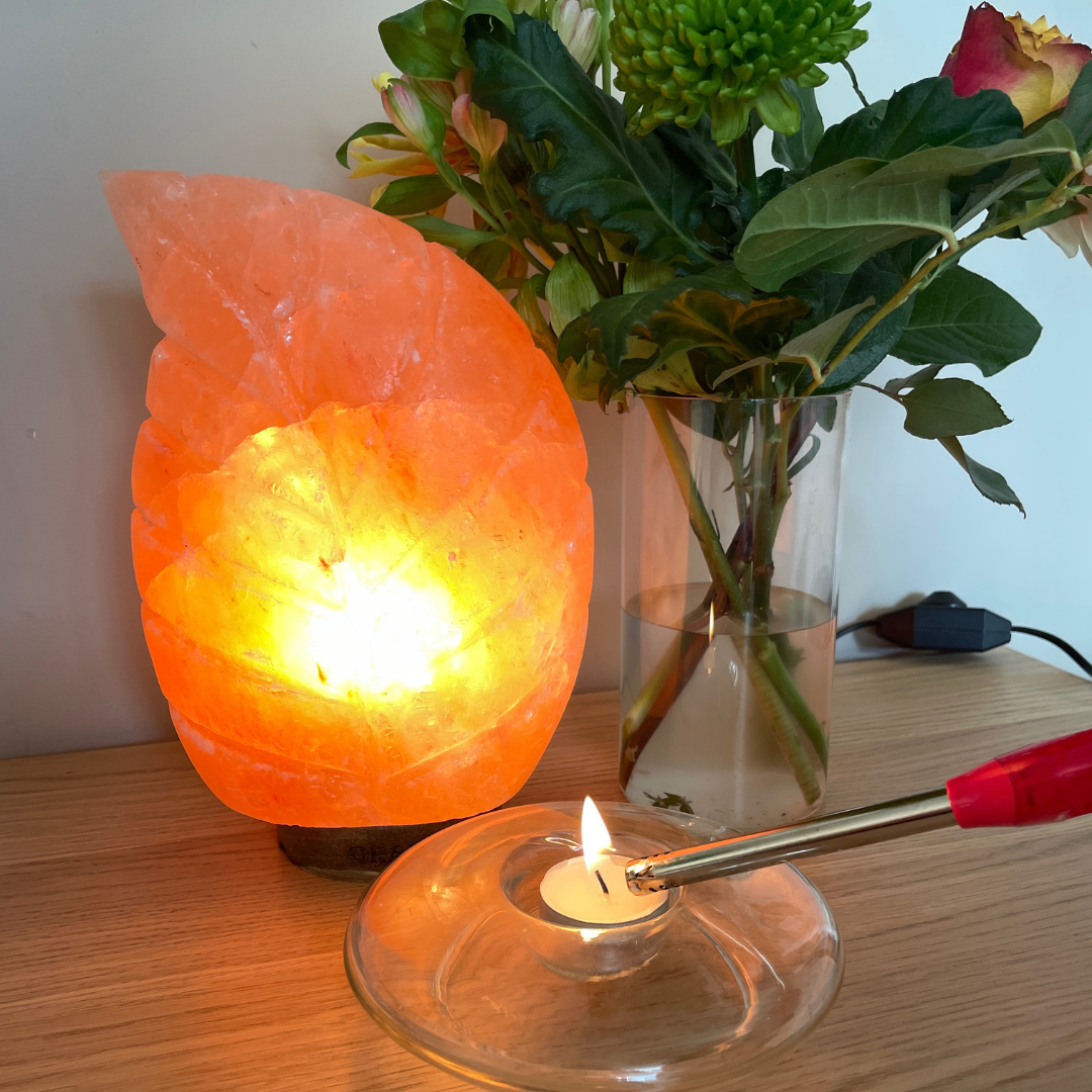 Lampe de sel de l'Himalaya à intensité variable - Feuille - 3-4 kg