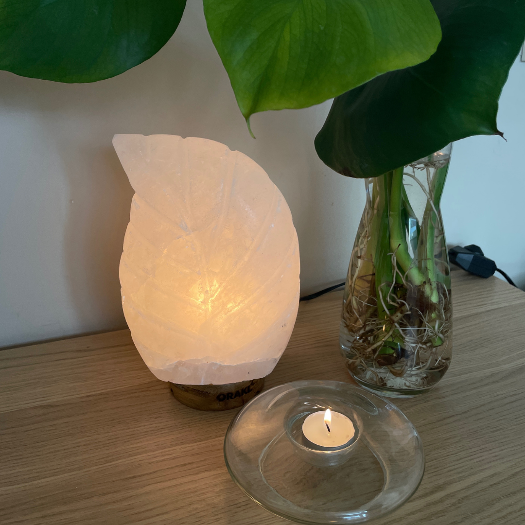 Lampe de sel de l'Himalaya à intensité variable, blanc feuille - 3-4 kg